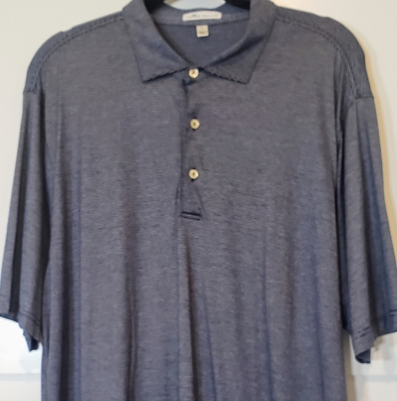 Peter Millar Golf Polo Shirt Pinstriped Navy Blue & White Sz Large 100% Cotton - Picture 4 of 12